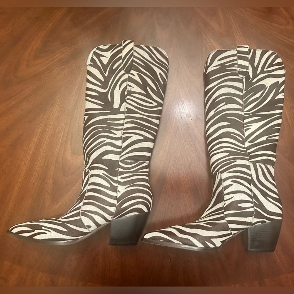 Matisse Stella Zebra Cow hair Western Knee-High Boots